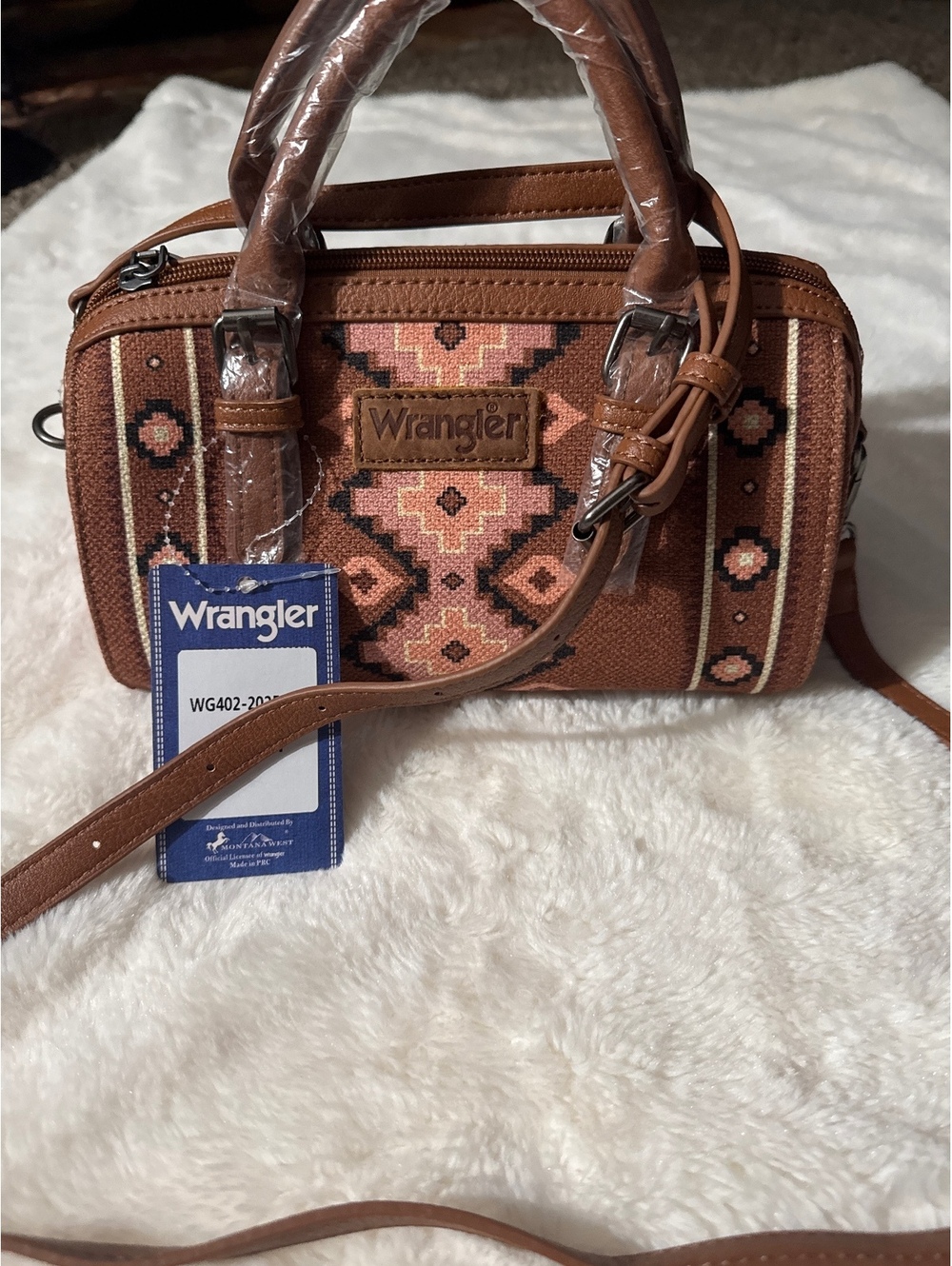 Wrangler Brown Patterned Small Handbag with Adjustable Strap